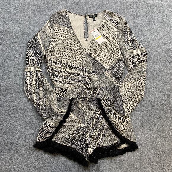 Jessica Simpson Romper Womens M Medium Cream Black Paola Fringe Tassel Flap - Picture 2 of 16